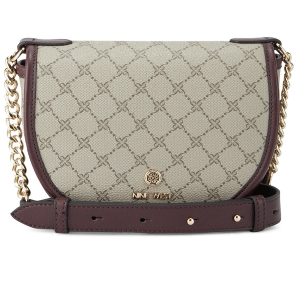 Nine West Cream and Brown Crossbody Bag with Gold Hardware